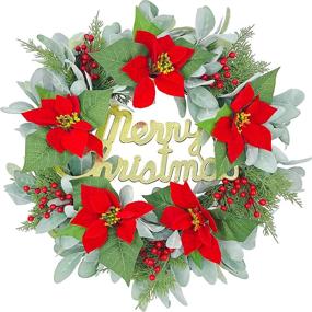 img 4 attached to 🎄 Effortless Fine Christmas Wreath with Merry Christmas Sign - Perfect for Front Door Decoration and Outdoor Festive Decor - Lambs Ear, Poinsettia, and More!