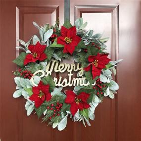 img 1 attached to 🎄 Effortless Fine Christmas Wreath with Merry Christmas Sign - Perfect for Front Door Decoration and Outdoor Festive Decor - Lambs Ear, Poinsettia, and More!