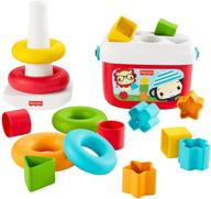 👶 набор подарочный fisher-price "первые блоки и качающиеся кольца" для малышей: 2 игрушки на основе растительных материалов для детей от 6 месяцев логотип