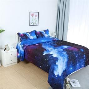 img 2 attached to Galaxy Dark Blue Comforter Set - 3D Outer Space Themed Bedding for Full/Queen Size - All-Season Down Alternative Quilted Duvet - Reversible Design - Includes 1 Comforter & 2 Pillowcases