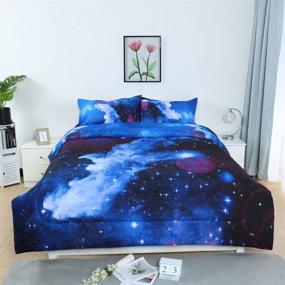 img 3 attached to Galaxy Dark Blue Comforter Set - 3D Outer Space Themed Bedding for Full/Queen Size - All-Season Down Alternative Quilted Duvet - Reversible Design - Includes 1 Comforter & 2 Pillowcases