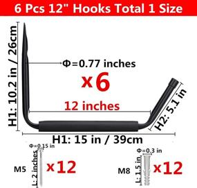 img 3 attached to 🔧 6 Pack of 12-Inch Heavy Duty Jumbo Arm Hooks for Garage Storage - Wall Mount Organizer with EVA Protector - Ideal for Utility, Garden, and More