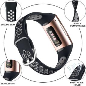 img 3 attached to 🏋️ Nofeda Sport Bands for Fitbit Charge 3/Charge 4/Charge 3 SE - Soft Silicone Waterproof Replacement Wristband with Air Holes for Women Men - Small Size - Black/Gray