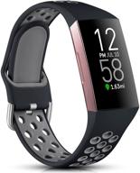 🏋️ nofeda sport bands for fitbit charge 3/charge 4/charge 3 se - soft silicone waterproof replacement wristband with air holes for women men - small size - black/gray logo
