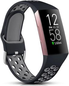 img 4 attached to 🏋️ Nofeda Sport Bands for Fitbit Charge 3/Charge 4/Charge 3 SE - Soft Silicone Waterproof Replacement Wristband with Air Holes for Women Men - Small Size - Black/Gray