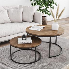 img 4 attached to 🌟 Nathan James Stella Round Modern Nesting Coffee Set: Industrial Wood Finish, Metal Frame, Reclaimed Oak/Black