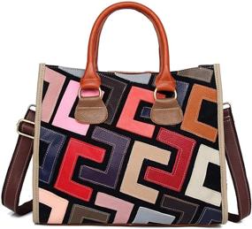 img 4 attached to 👜 Stylish Women's Multicolor Genuine Leather Tote Handbag: Colorful Graffiti Crossbody Bags at Their Best!