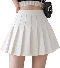 img 4 attached to 👗 Stylish and Versatile High-Waisted Pleated Skirt for Girls and Women: A-Line Mini Skirt with Plain or Plaid Design, Perfect for School Uniforms or Tennis Skater Looks, Complete with Shorts Liner