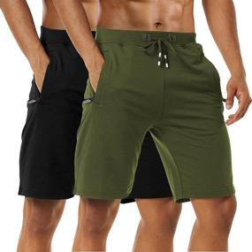 img 4 attached to Men's 2-Pack Casual Shorts: Comfortable Cotton Workout Shorts with Elastic Waist, Zipper Pockets for Running