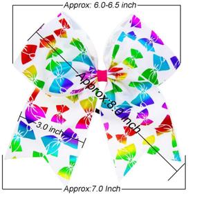 img 2 attached to 🎀 10 Pcs Elastic Bow 7" Large Hair Bows Boutique Rainbow Golden-plating Grosgrain Ribbon Pigtail Holder for School Girls Teens Cheerleader - DeD