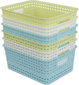 img 4 attached to 📦 Organize in Style with Ponpong Plastic Woven Weave Storage Baskets, 6 Pack