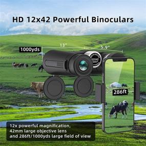 img 3 attached to 🔭 TEPECH 12x42 Binoculars with Smartphone Adapter & Tripod - Ideal for Bird Watching and Hunting. Enhanced Weak Light Vision with HD BAK4 FMC Lens for Adults.