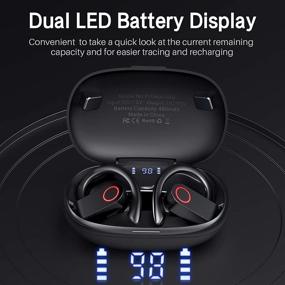 img 2 attached to 🎧 Беспроводные наушники с Bluetooth 5.0, глубоким басом и цифровым LED-дисплеем - 30 часов проигрывания, идеально для спорта, тренировок, бега - встроенный микрофон и зажимы для ушей включены.