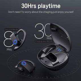 img 3 attached to 🎧 Беспроводные наушники с Bluetooth 5.0, глубоким басом и цифровым LED-дисплеем - 30 часов проигрывания, идеально для спорта, тренировок, бега - встроенный микрофон и зажимы для ушей включены.