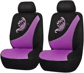 img 4 attached to Flying Banner Car Seat Covers 2 Front Seats Polyester Cover Embroidered Butterfly Three-Dimensional (3D) Purple With Black