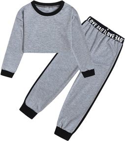 img 4 attached to Girls' Multicolored Cropped 👚 Sweatsuit: Pullover Sweatshirt for Active Wear