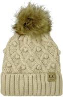 cc kids sherpa lined pompom 🧢 beanie cap hat, stretchy knit for ages 2-7 logo