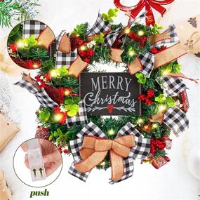 img 2 attached to 🎄 Christmas Wreath with LED Lights and Plaid Bow - Festive Holiday Pine Cones Garland for Front Door Decoration and Christmas Party Decor (includes Merry Christmas Card)