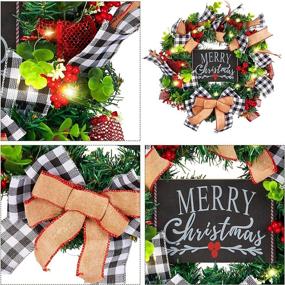 img 1 attached to 🎄 Christmas Wreath with LED Lights and Plaid Bow - Festive Holiday Pine Cones Garland for Front Door Decoration and Christmas Party Decor (includes Merry Christmas Card)
