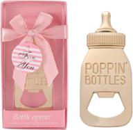 🍼 pack of 16 baby bottle opener party favors - poppin bottle shaped opener for baby shower, wedding, kids birthday party - return gifts, souvenirs (pink bottle) logo