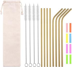 img 4 attached to Set of 8 Reusable Stainless Steel Metal Straws - Colorful Beverage Straws for 20-Ounce Cups. (金)