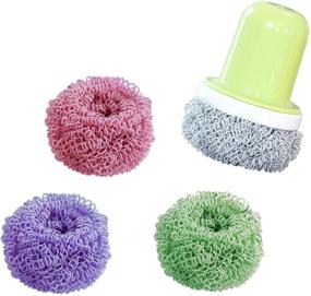 img 4 attached to 🍽️ Non-Scratch Polyester Kitchen Sponge with Handle (4 Pack) - Dish Scrubber Brush Scouring Pads for Non-Stick Cookware and Coated Tableware