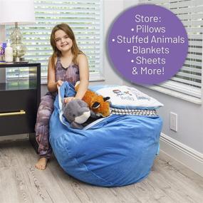 img 3 attached to 🧸 EMMandSOPHIE Kids Stuffed Animal Storage Bean Bag Chair - Bean Bag Chairs for Kids and Teens - Stuffed Animal Holder - Stuffed Animal Bean Bag Storage