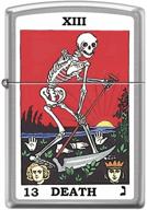 💀 tarot xiii death card skeleton zippo lighter: chrome finish with sickle design logo