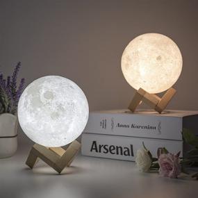 img 1 attached to 🌕 BRIGHTWORLD Moon Lamp - 3D Printed 4.7IN Lunar Night Light for Kids and Women - USB Rechargeable - Touch Control - Warm and Cool White - Perfect Gift