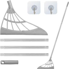 img 4 attached to 🧹 Grey Multifunctional Magic Broom for Home Cleaning - 2 in 1 Sweeper Broom Effortlessly Removes Water and Pet Hair, Adjustable Floor Wiper with Squeegee and Telescopic Handle Extending from 2-4 Ft
