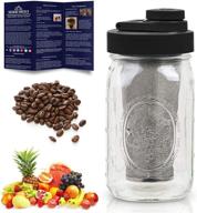 cold brew coffee maker kit: wide mouth mason jar with pour spout lid & stainless steel filter - 1 quart 32 oz black lid logo