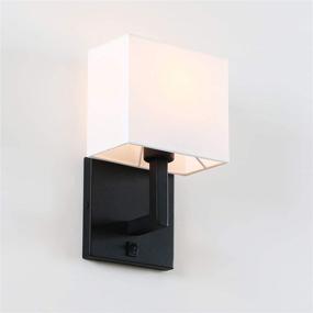 img 2 attached to 🌙 Modern Black Wall Sconce Light Fixture with On/Off Switch for Bedroom & Bedside Reading - Permo Single, White Textile Shades