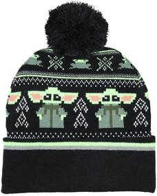 img 1 attached to Получите свою детскую шапку Youth Beanie с вышивкой Star Wars The Child Baby Yoda Fairisle Cuff Knit Pom для безупречного стиля!