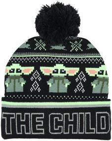 img 2 attached to Get your Star Wars The Child Baby Yoda Fairisle Cuff Knit Pom Youth Beanie for ultimate style!