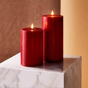 img 3 attached to Enhance Your Fall Décor with Burgundy Wax Red Flameless Candles - 2 Pack, 🕯️ Remote Controlled, Flickering 3D LED Flame & Wick, Timer, Battery Operated, Large 4 Inch Diameter