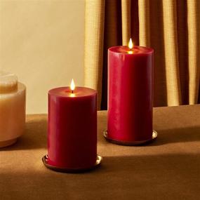 img 4 attached to Enhance Your Fall Décor with Burgundy Wax Red Flameless Candles - 2 Pack, 🕯️ Remote Controlled, Flickering 3D LED Flame & Wick, Timer, Battery Operated, Large 4 Inch Diameter