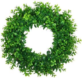 img 4 attached to 🌿 Artlines 17" Artificial Greenery Front Door Wreaths for Home Wedding Wall Window Decoration - Spring Summer Hanging Garland (17" Boxwood)