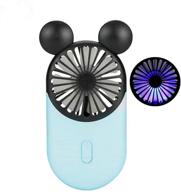 kbinter cute personal mini fan with led light – handheld usb rechargeable fan 🐭 for indoor or outdoor activities, 3 adjustable speeds and portable holder – cute mouse design (blue) логотип