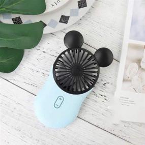 img 3 attached to Kbinter Cute Personal Mini Fan with LED Light – Handheld USB Rechargeable Fan 🐭 for Indoor or Outdoor Activities, 3 Adjustable Speeds and Portable Holder – Cute Mouse Design (Blue)