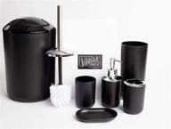🛁 black plastic bathroom accessory set - vanilla brick theme, includes soap dispenser, toothbrush holder, tumbler cup, soap dish, trash can, and toilet brush with holder (6-piece set) logo