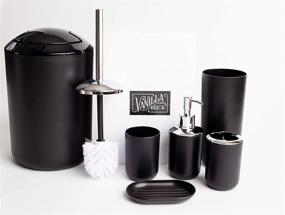 img 4 attached to 🛁 Black Plastic Bathroom Accessory Set - Vanilla Brick Theme, Includes Soap Dispenser, Toothbrush Holder, Tumbler Cup, Soap Dish, Trash Can, and Toilet Brush with Holder (6-Piece Set)