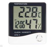 🌡️ htc-1 digital thermometer hygrometer clock alarm with calendar, large screen desktop stand and wall mount - white thermometer hygrometer digital logo