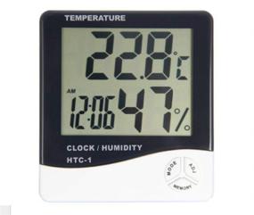 img 2 attached to 🌡️ HTC-1 Digital Thermometer Hygrometer Clock Alarm with Calendar, Large Screen Desktop Stand and Wall Mount - White Thermometer Hygrometer Digital
