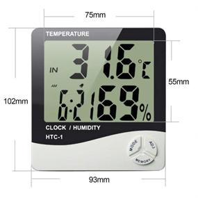 img 1 attached to 🌡️ HTC-1 Digital Thermometer Hygrometer Clock Alarm with Calendar, Large Screen Desktop Stand and Wall Mount - White Thermometer Hygrometer Digital