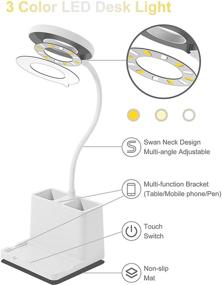 img 3 attached to Универсальная настольная лампа с органайзером: 3-цветное светодиодное освещение, регулировка яркости и гибкая шейка для учебы, офиса и видеозвонков.