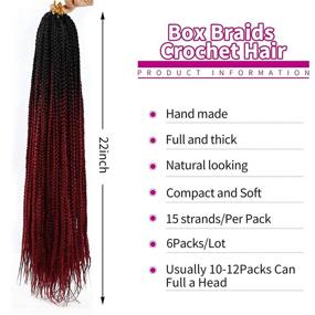 img 1 attached to 🔥 Premium 6-Pack Box Braids Crochet Hair: Pre-Looped Synthetic Crotchet Box Braids (22 Inch) - Ombre Wine Red