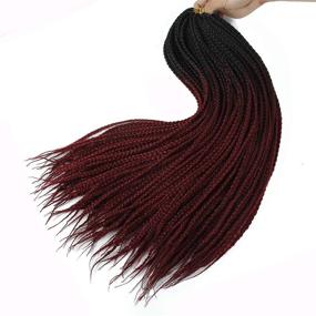 img 2 attached to 🔥 Premium 6-Pack Box Braids Crochet Hair: Pre-Looped Synthetic Crotchet Box Braids (22 Inch) - Ombre Wine Red