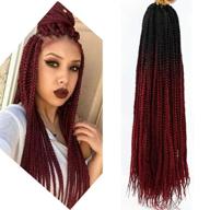 🔥 premium 6-pack box braids crochet hair: pre-looped synthetic crotchet box braids (22 inch) - ombre wine red logo