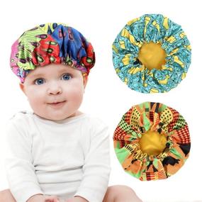 img 4 attached to 🧖 Adjustable Double Layer Kids Satin Bonnet Caps for Night Sleep, Shower, and Toddler Care