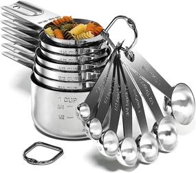 img 4 attached to Premium 18/8 Stainless Steel Measuring Cups and Spoons Set - 16-Piece Nesting and Stackable Kitchen Accessories: Professional, Durable, and Portable